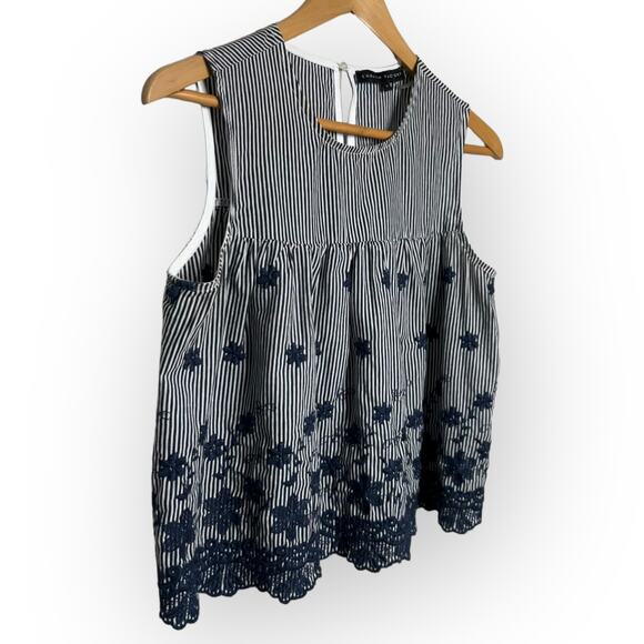 English Factory Women's Blue & White Striped Cotton Embroidered Blouse Size S - Picture 5 of 13